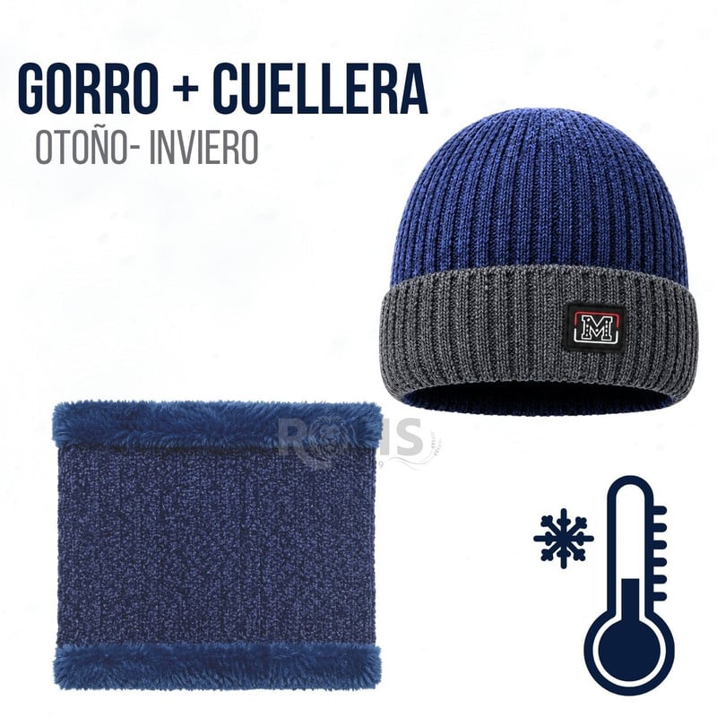 CUELLERA + GORRO AZUL DE TELA Y TEJIDO SUAVE - 1