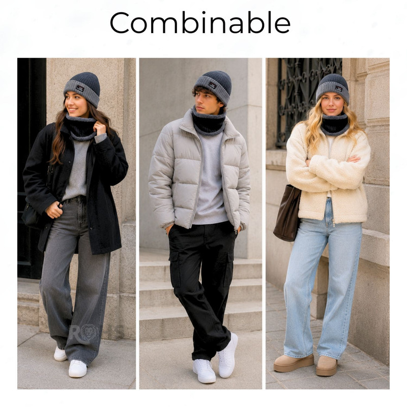 CUELLERA + GORRO NEGRO DE TELA Y TEJIDO SUAVE - 6
