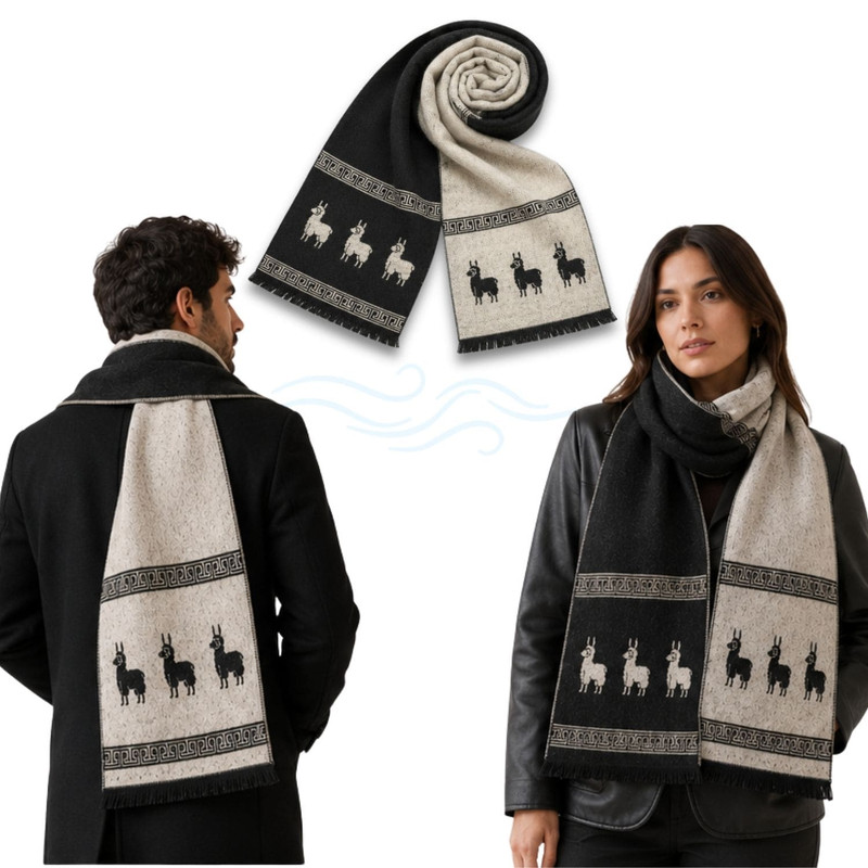 CHALINA REVERSIBLE NEGRA Y BEIGE CON DISEÑO DE LLAMAS TELA SUAVE 184 X 32 CM - 5