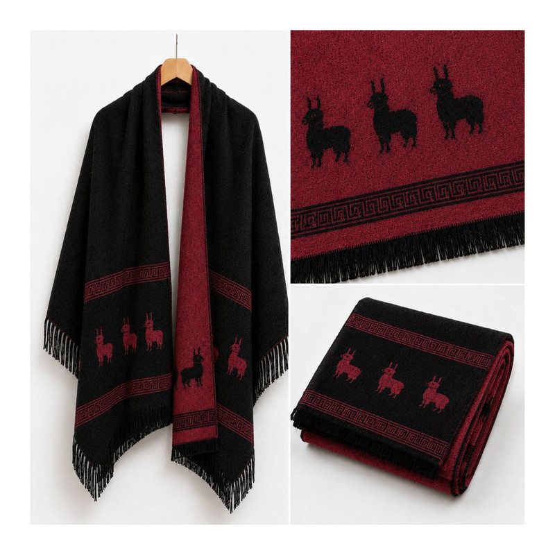 CHALINA REVERSIBLE NEGRO Y ROJO  CON DISEÑO DE LLAMAS TELA SUAVE 184 X 32 CM - 4