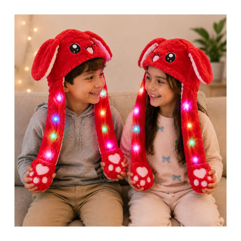 GORRO LEVANTA OREJAS ROJO CON LUCES DE COLORES DE TELA SUAVE - 5