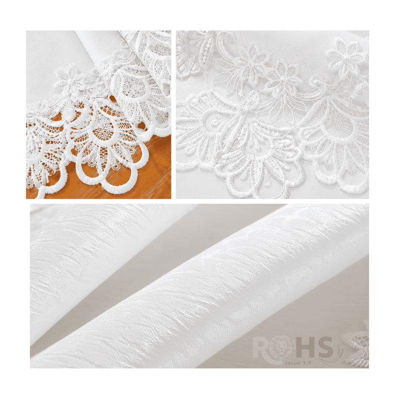 MANTEL BORDADO FLORAL RECTANGULAR BLANCO 150X250 CM CON ENCAJE DECORATIVO - 4