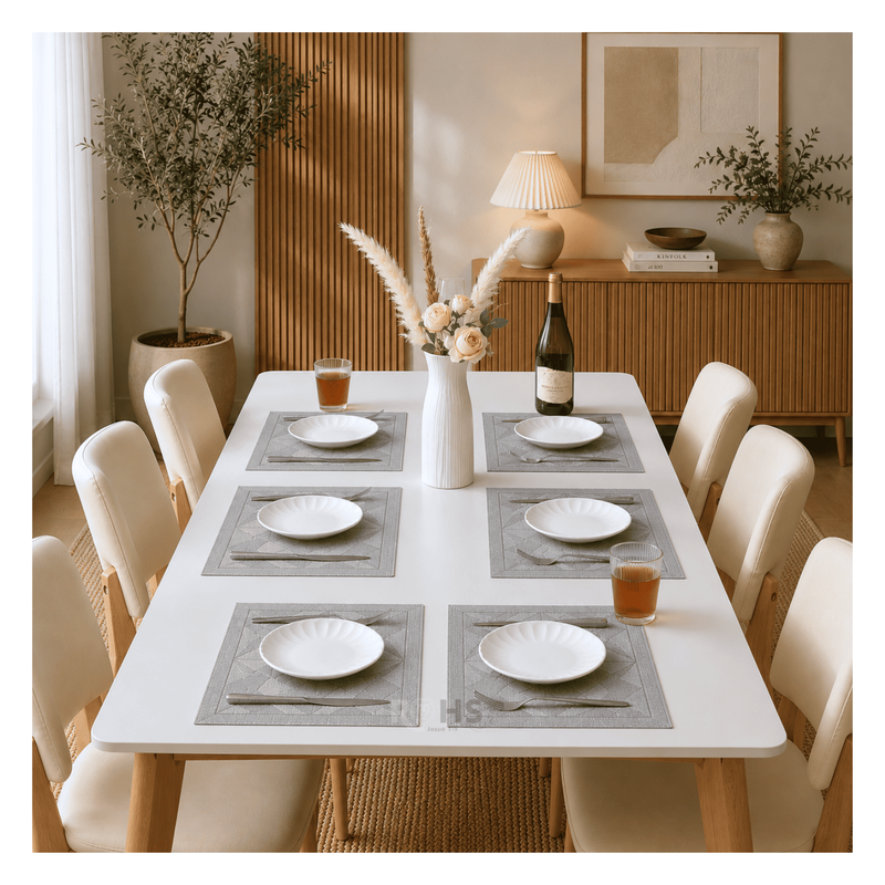 SET DE 6 INDIVIDUALES RECTANGULARES GRIS TEJIDO ANTIDESLIZANTE 30X44 CM PARA MESA - 3