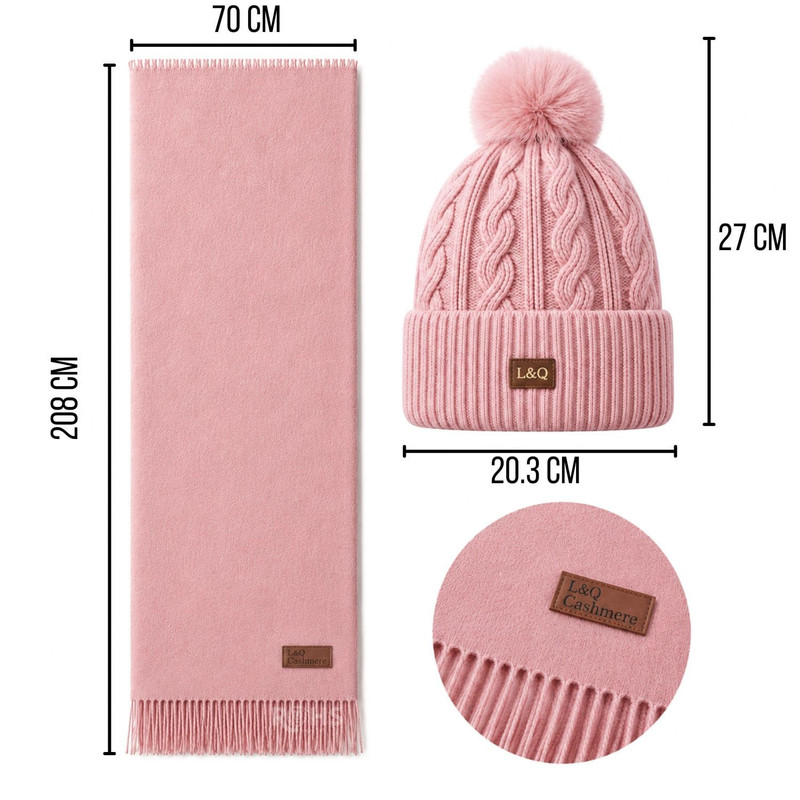 CHALINA ROSADA + GORRO CON POMPÓN DE TELA SUAVE - 3