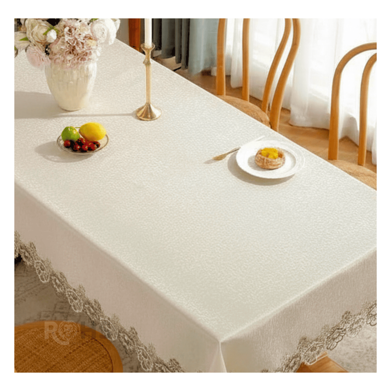 MANTEL BORDADO FLORAL RECTANGULAR BEIGE 150X250 CM CON ENCAJE DECORATIVO - 7