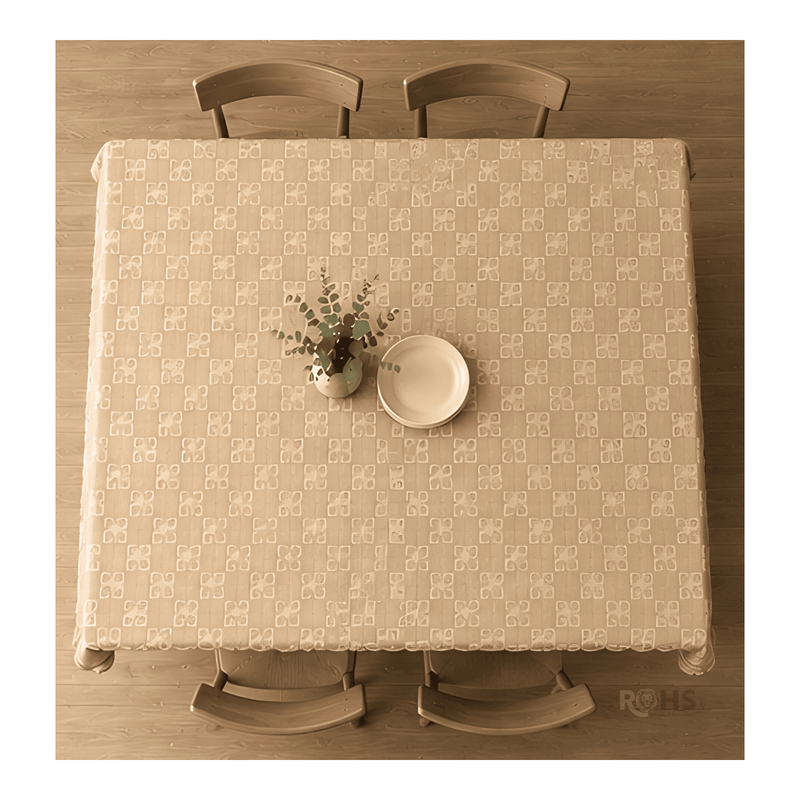 MANTEL RECTANGULAR DE POLIÉSTER BEIGE DORADO 140X220 CM PARA MESA COMEDOR - 3