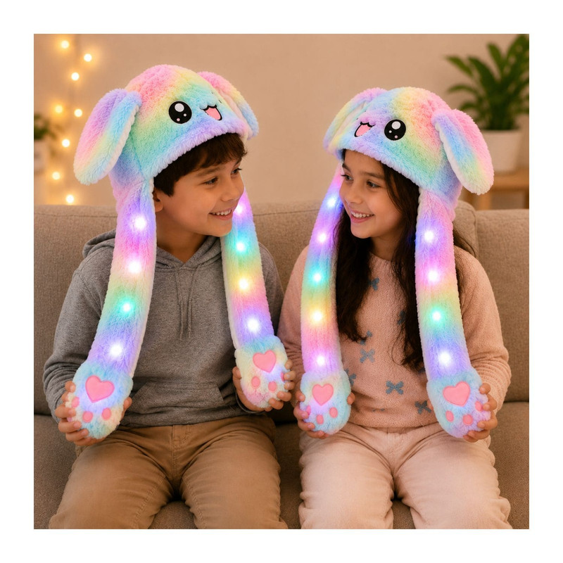 GORRO LEVANTA OREJAS MULTICOLOR CON LUCES DE COLORES DE TELA SUAVE - 5