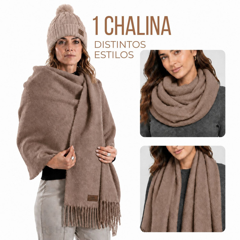 CHALINA CAFÉ + GORRO CON POMPÓN DE TELA SUAVE - 2