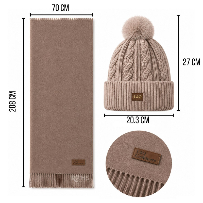 CHALINA CAFÉ + GORRO CON POMPÓN DE TELA SUAVE - 3