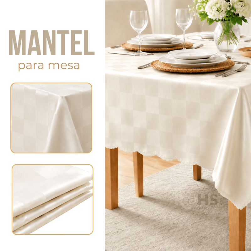 MANTEL RECTANGULAR DE POLIÉSTER HUESO 140X220 CM PARA MESA COMEDOR - 1