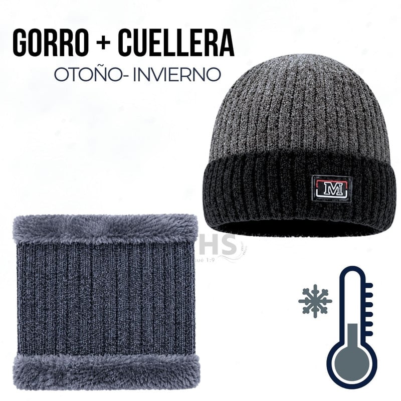 CUELLERA + GORRO GRIS DE TELA Y TEJIDO SUAVE - 1
