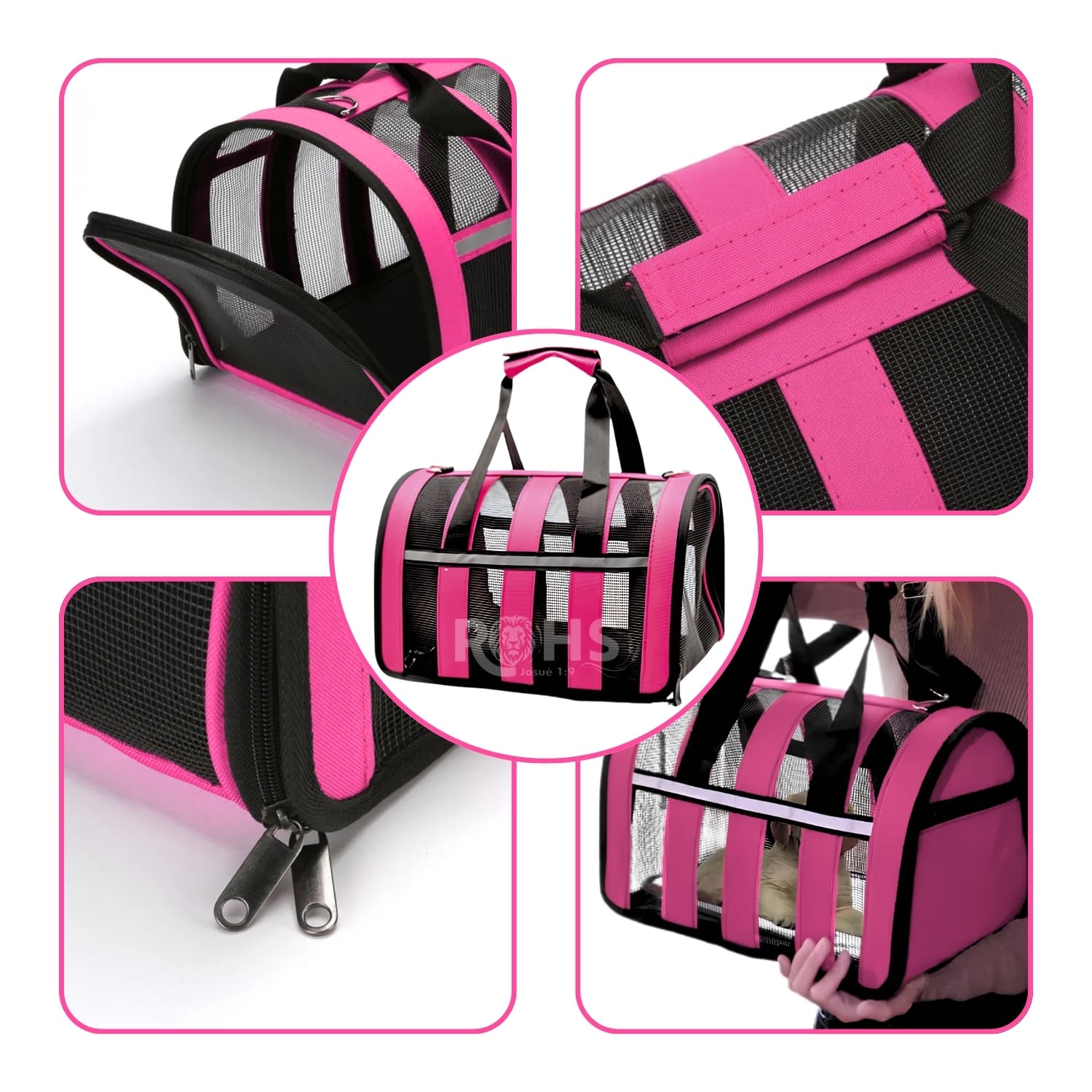 BOLSO TRANSPORTADOR PLEGABLE ROSADO PARA PERROS Y GATOS CON MALLA TRANSPIRABLE - 2