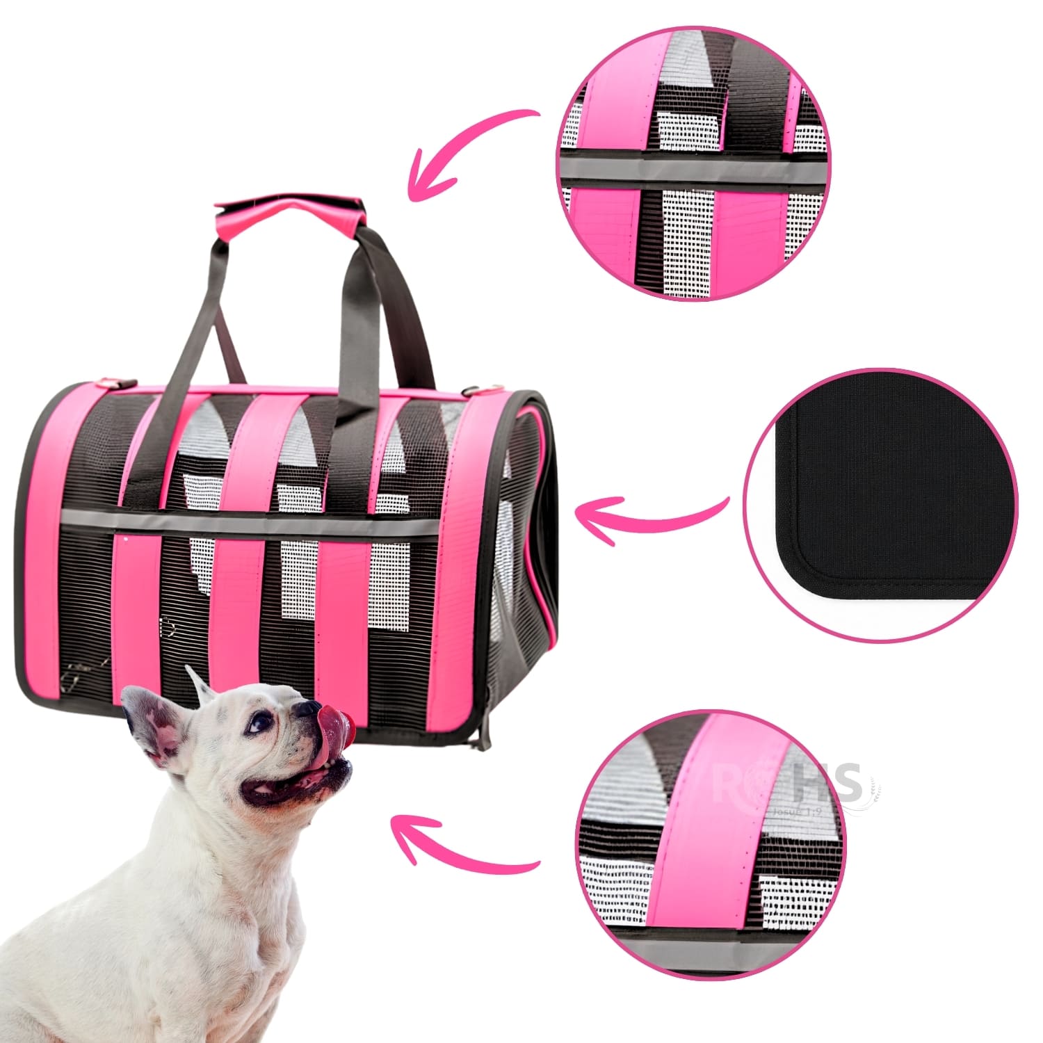 BOLSO TRANSPORTADOR PLEGABLE ROSADO PARA PERROS Y GATOS CON MALLA TRANSPIRABLE - 6