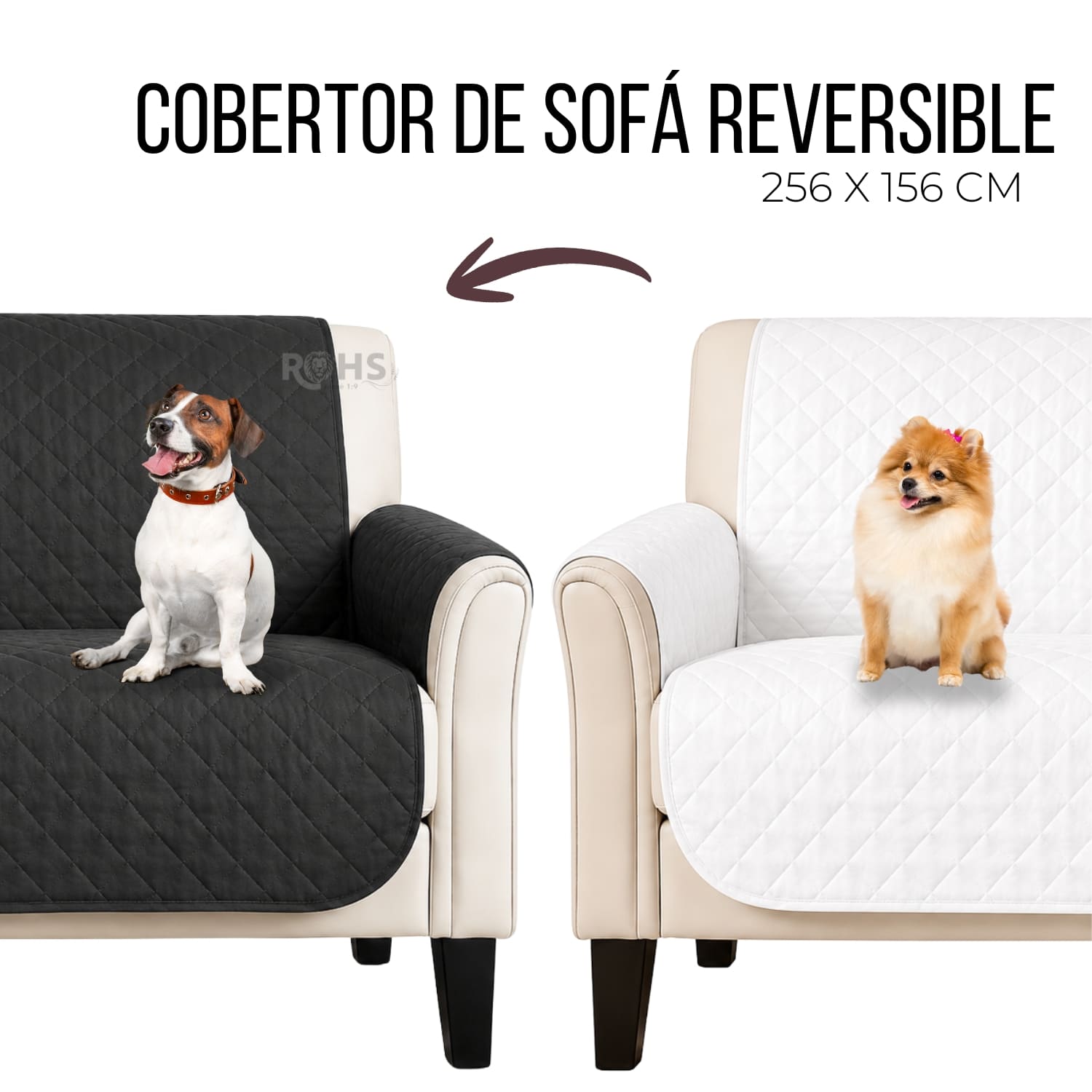 COBERTOR REVERSIBLE NEGRO PARA SOFÁ CON PROTECTOR ACOLCHADO 256 X 156 CM - 1