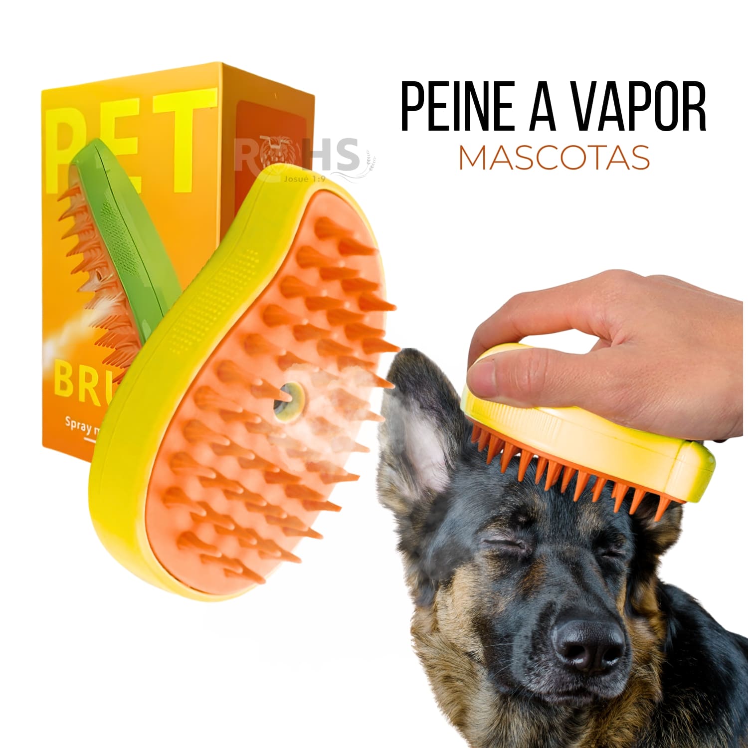 CEPILLO REMOVEDOR DE PELO AMARILLO CON VAPOR PARA PERROS Y GATOS RECARGABLE - 1