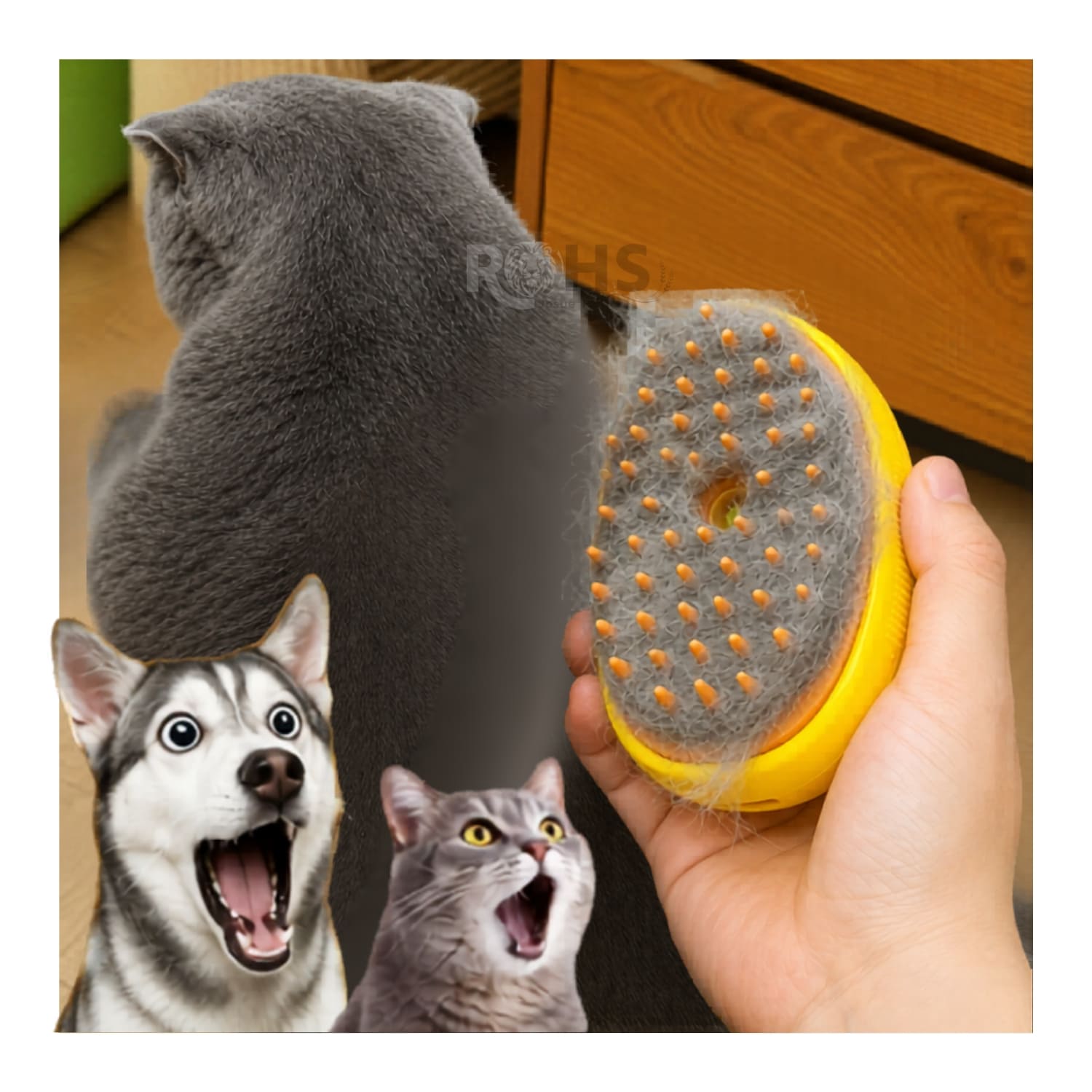 CEPILLO REMOVEDOR DE PELO AMARILLO CON VAPOR PARA PERROS Y GATOS RECARGABLE - 2