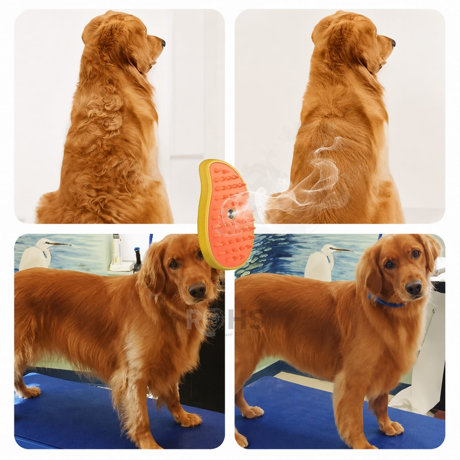 CEPILLO REMOVEDOR DE PELO AMARILLO CON VAPOR PARA PERROS Y GATOS RECARGABLE - 4