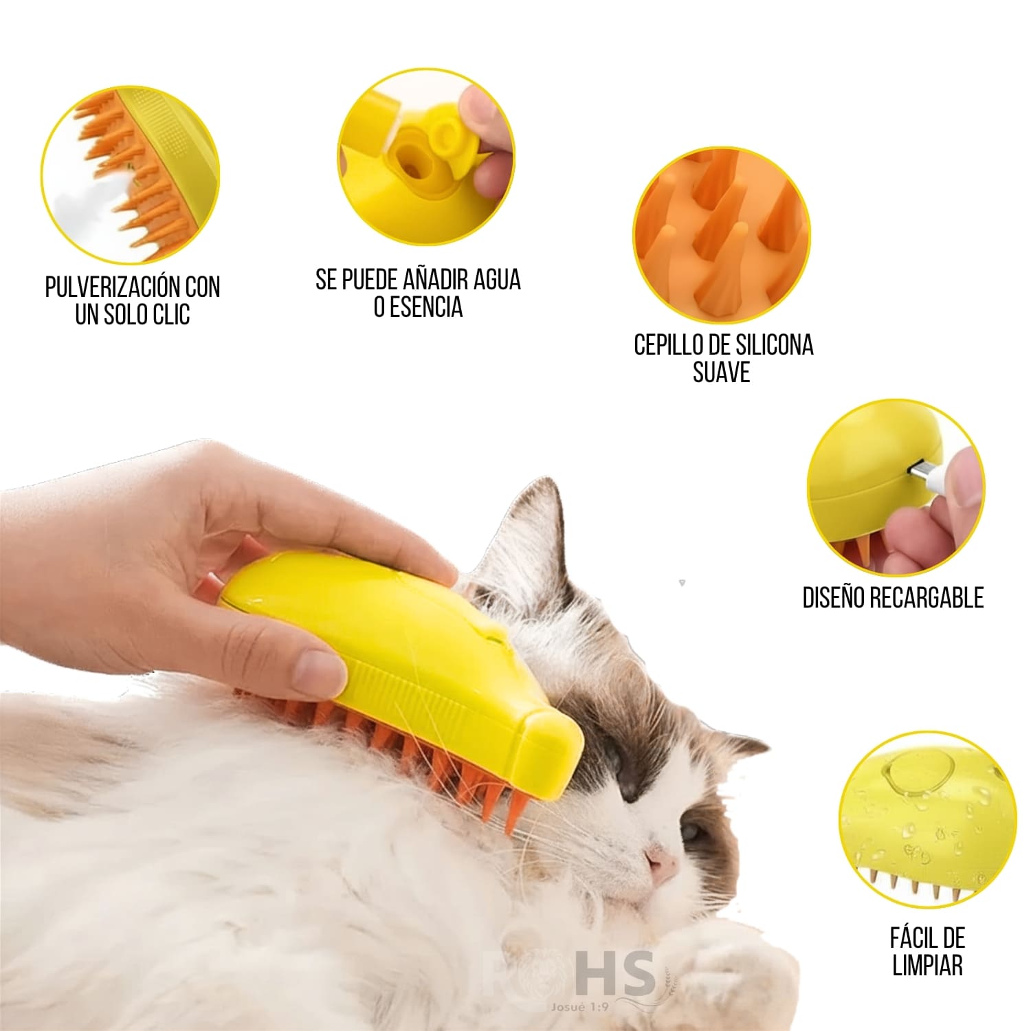 CEPILLO REMOVEDOR DE PELO AMARILLO CON VAPOR PARA PERROS Y GATOS RECARGABLE - 6