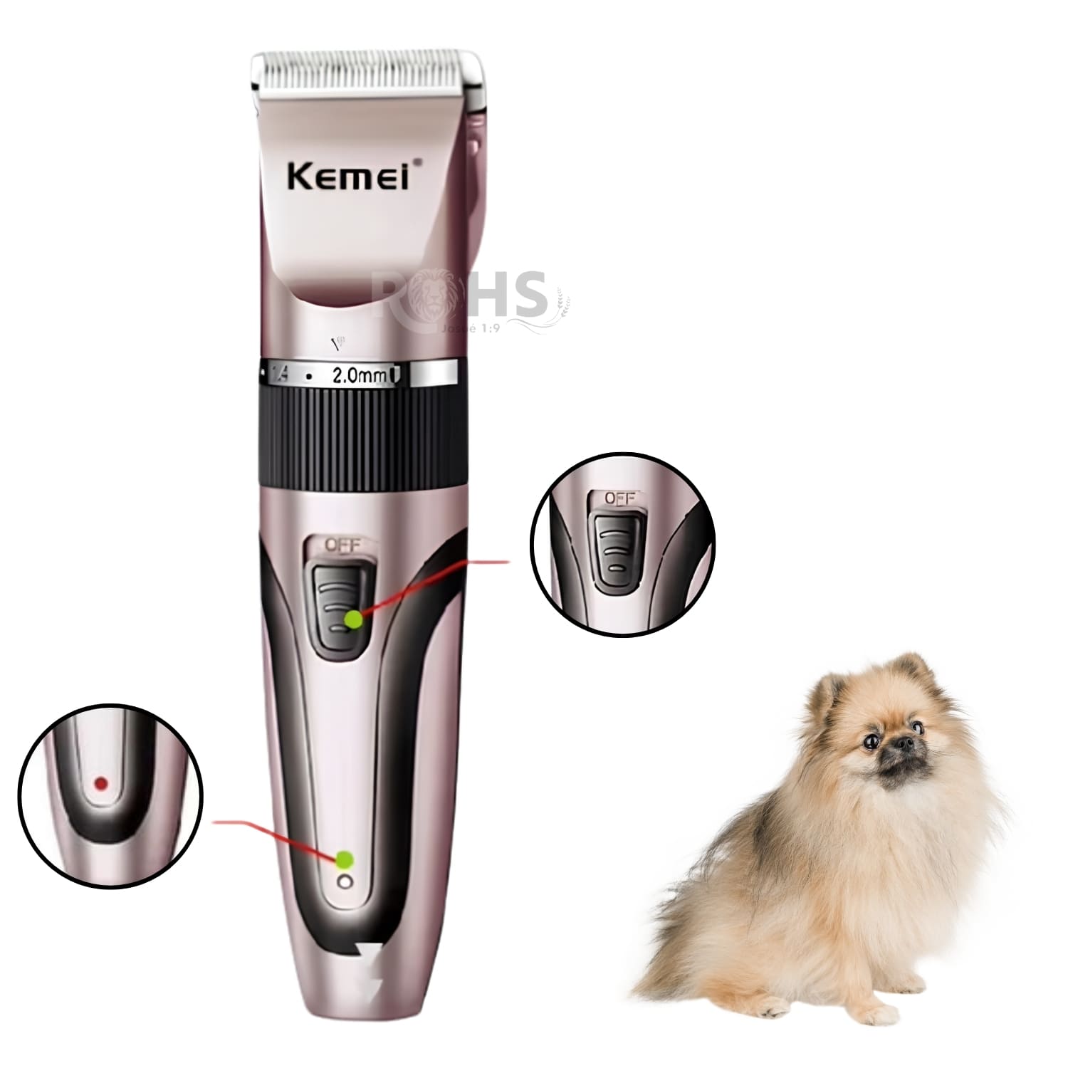 MÁQUINA KEMEI DE ASEO PARA MASCOTAS RECARGABLE CON ACCESORIOS DE CORTE - 3