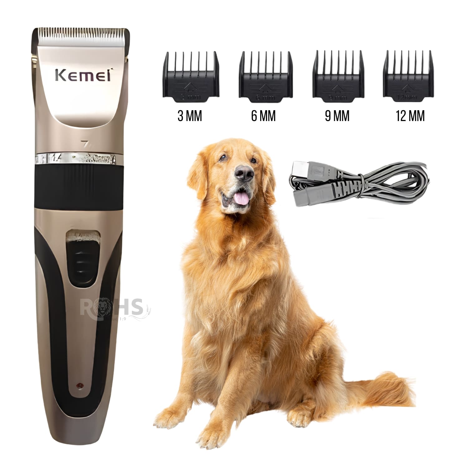 MÁQUINA KEMEI DE ASEO PARA MASCOTAS RECARGABLE CON ACCESORIOS DE CORTE - 5