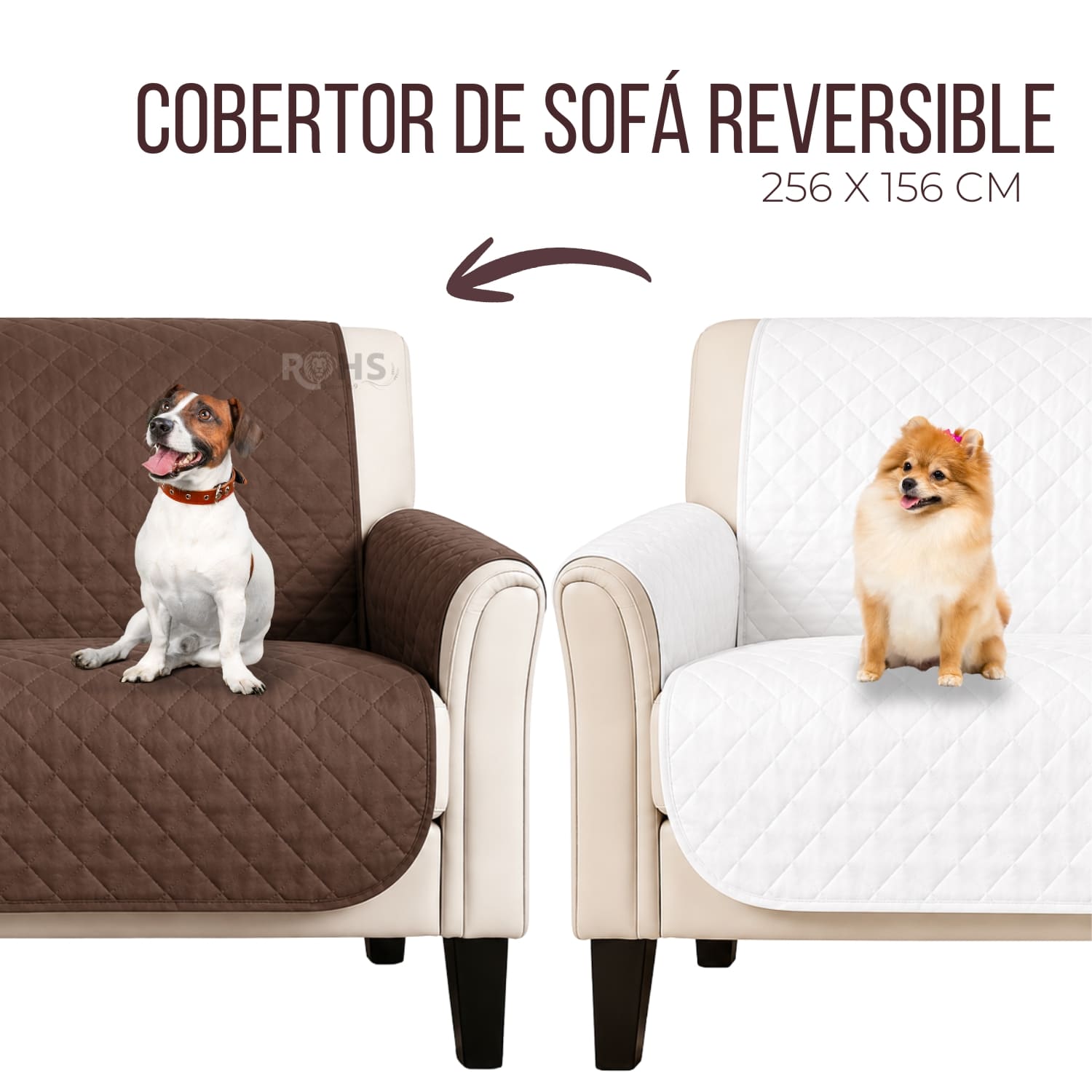 COBERTOR REVERSIBLE MARRÓN PARA SOFÁ CON PROTECTOR ACOLCHADO 256 X 156 CM - 1