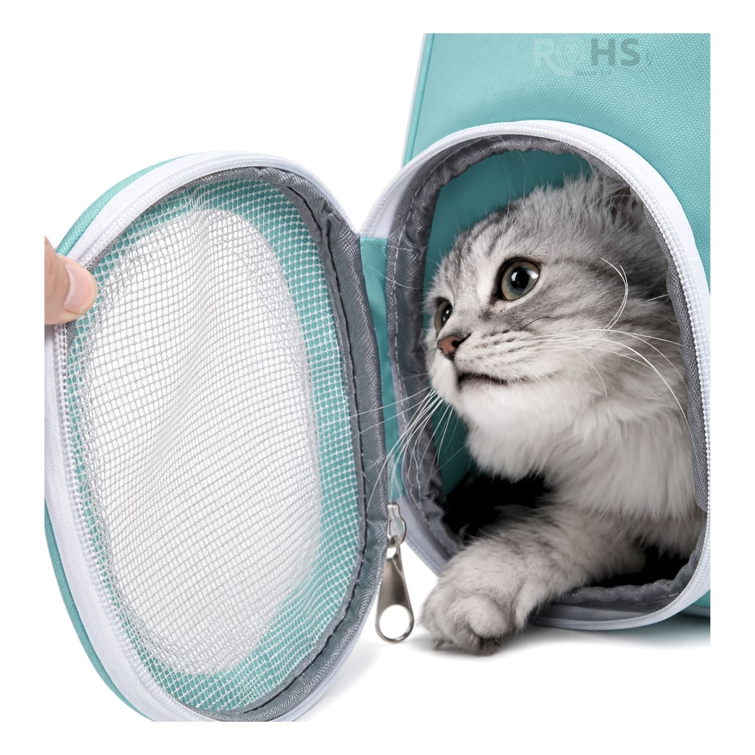 MOCHILA TRANSPORTADORA CELESTE PARA MASCOTAS CON VENTANA TRANSPARENTE Y CORREAS AJUSTABLES - 2