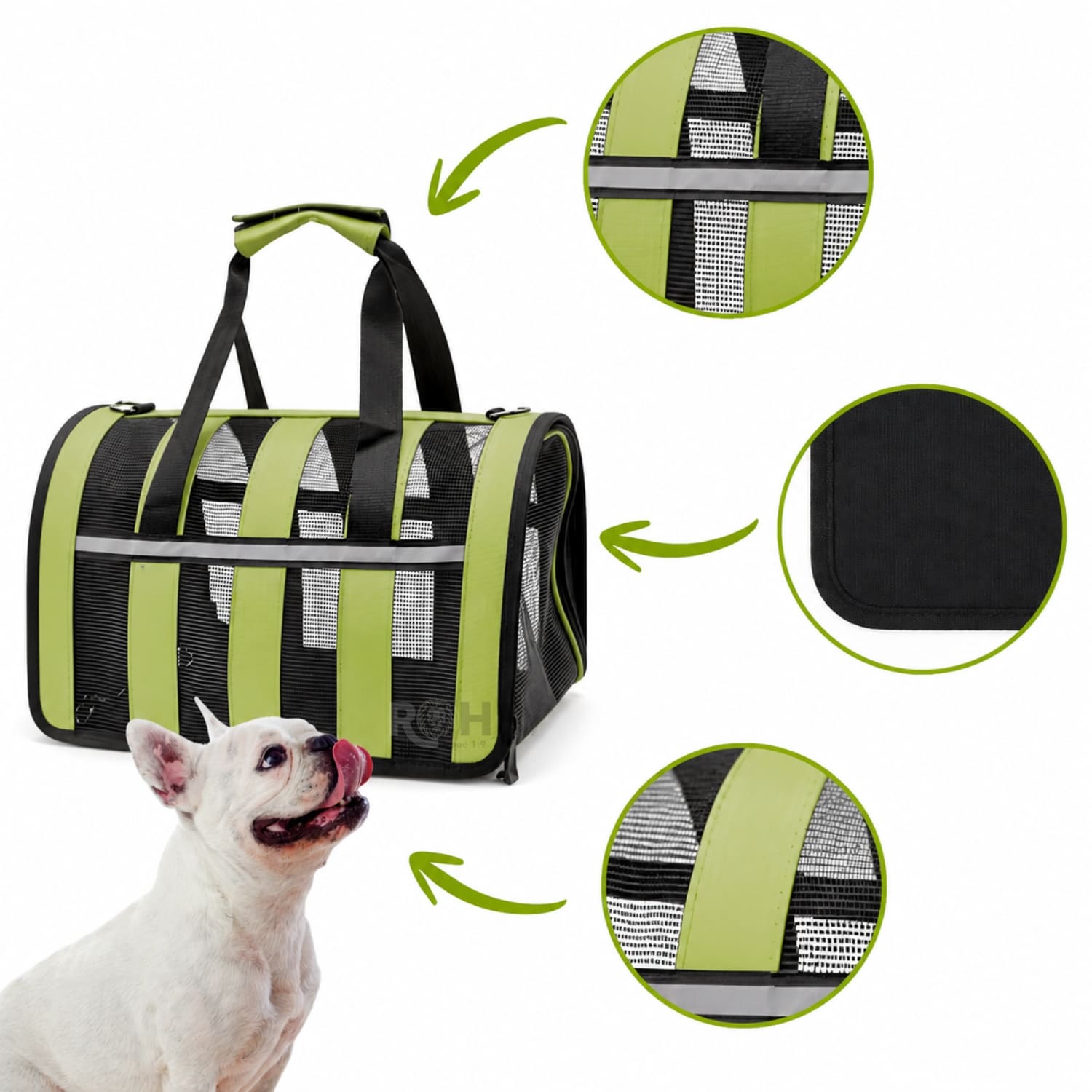 BOLSO TRANSPORTADOR PLEGABLE VERDE PARA PERROS Y GATOS CON MALLA TRANSPIRABLE - 6