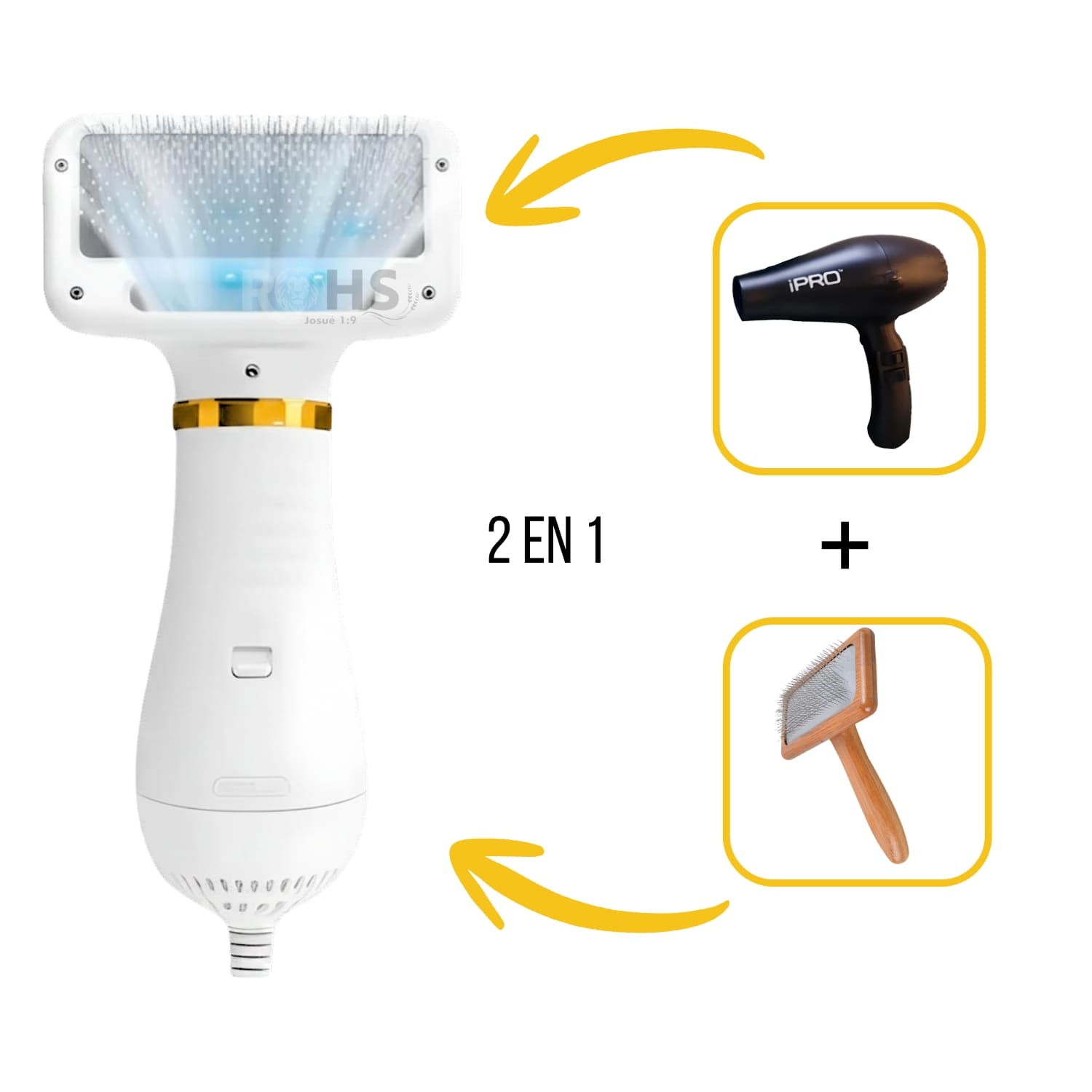 CEPILLO SECADOR ELÉCTRICO DORADO CON CERDAS METÁLICAS PARA MASCOTAS - 3
