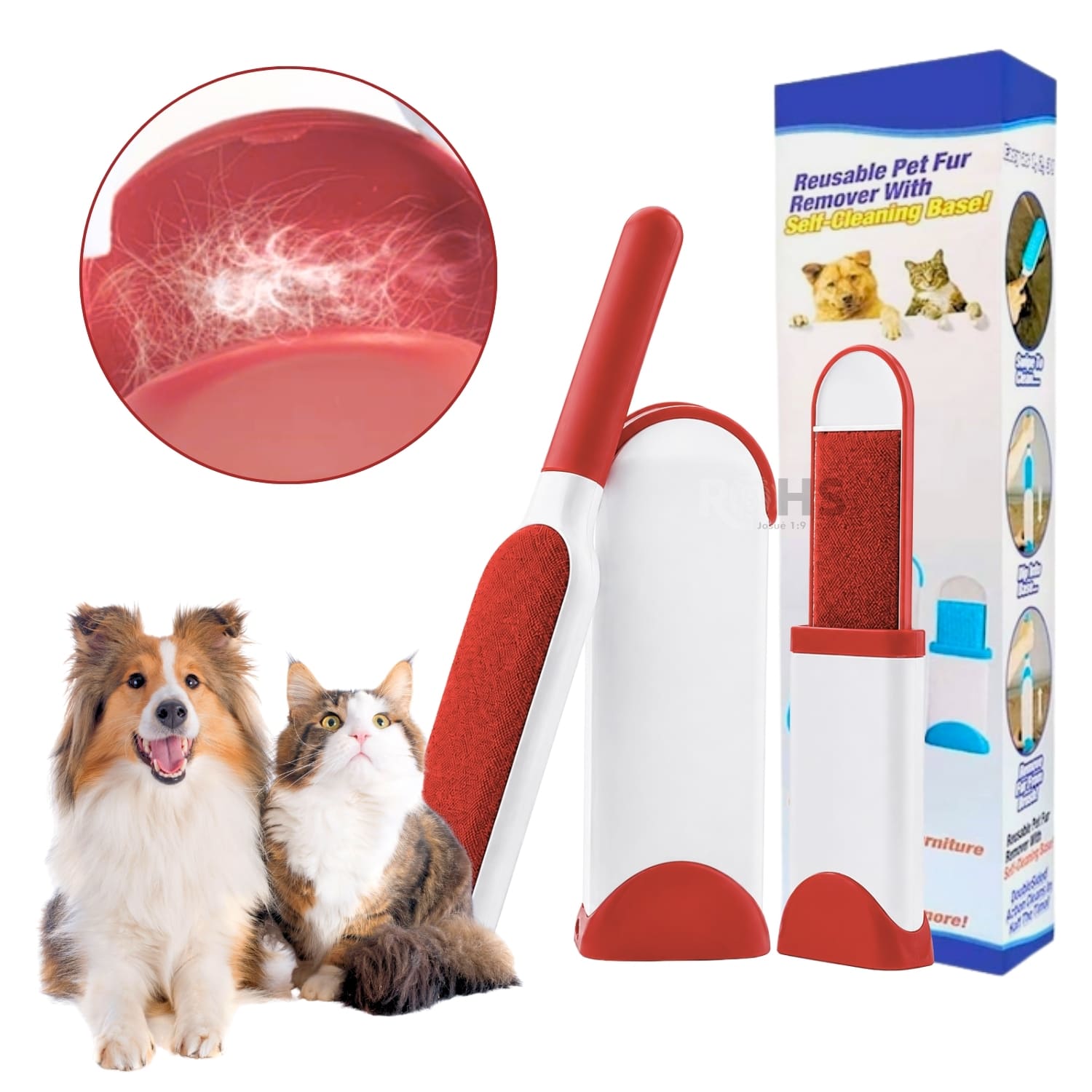 PEINE QUITA PELUSA ROJO REMOVEDOR DE PELOS PARA MASCOTAS Y MUEBLES 2 EN 1 REUTILIZABLE - 1