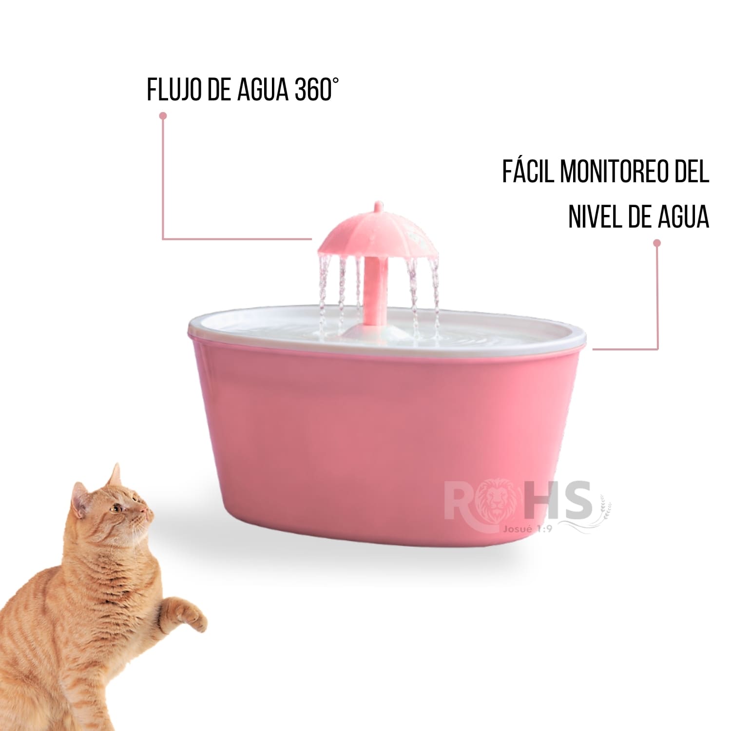 BEBEDERO DISPENSADOR DE AGUA PARA PERROS Y GATOS COLOR ROSA - 5