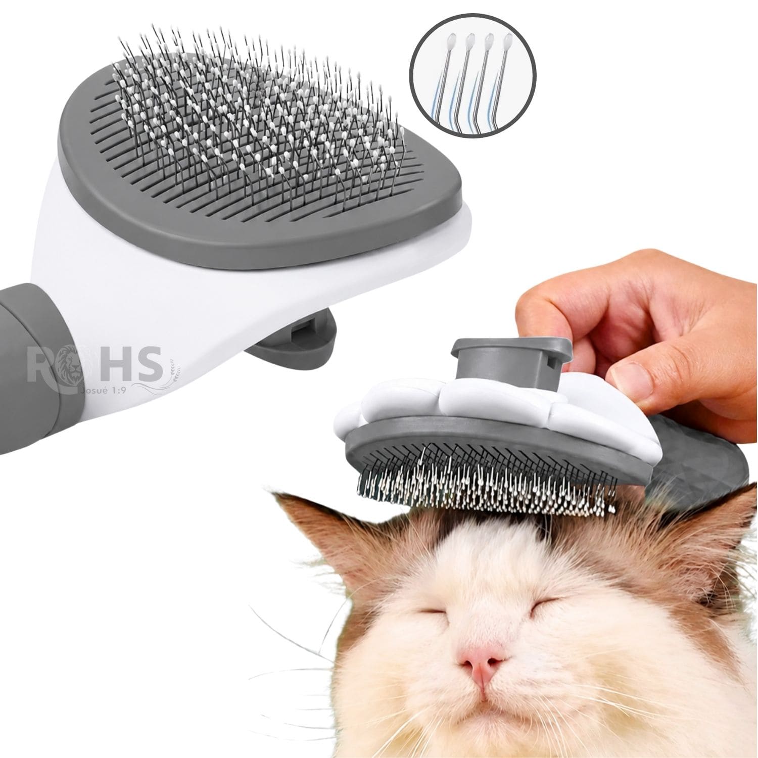 CEPILLO REMOVEDOR DE PELO GRIS PARA PERROS Y GATOS CON BOTÓN DE LIMPIEZA - 3