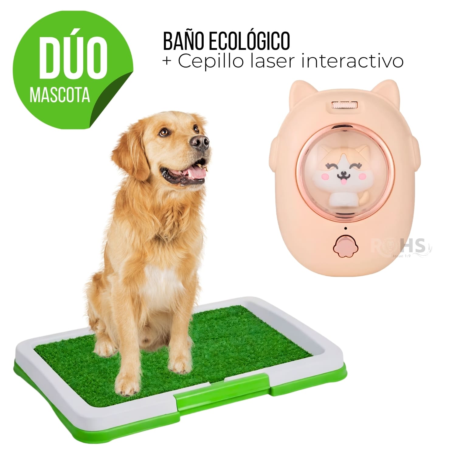 DÚO MASCOTA BAÑO ECOLÓGICO Y CEPILLO LÁSER INTERACTIVO PARA PERROS Y GATOS - 1