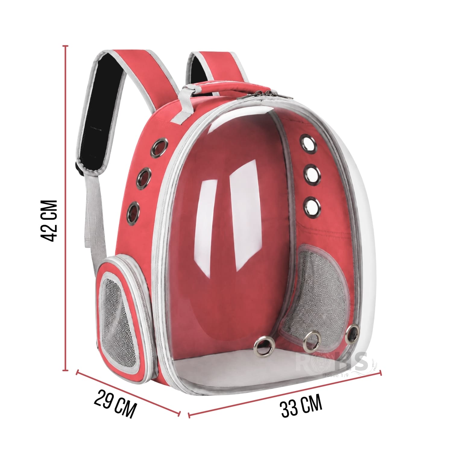 MOCHILA TRANSPORTADORA ROJO PARA MASCOTAS CON VENTANA TRANSPARENTE Y CORREAS AJUSTABLES - 6