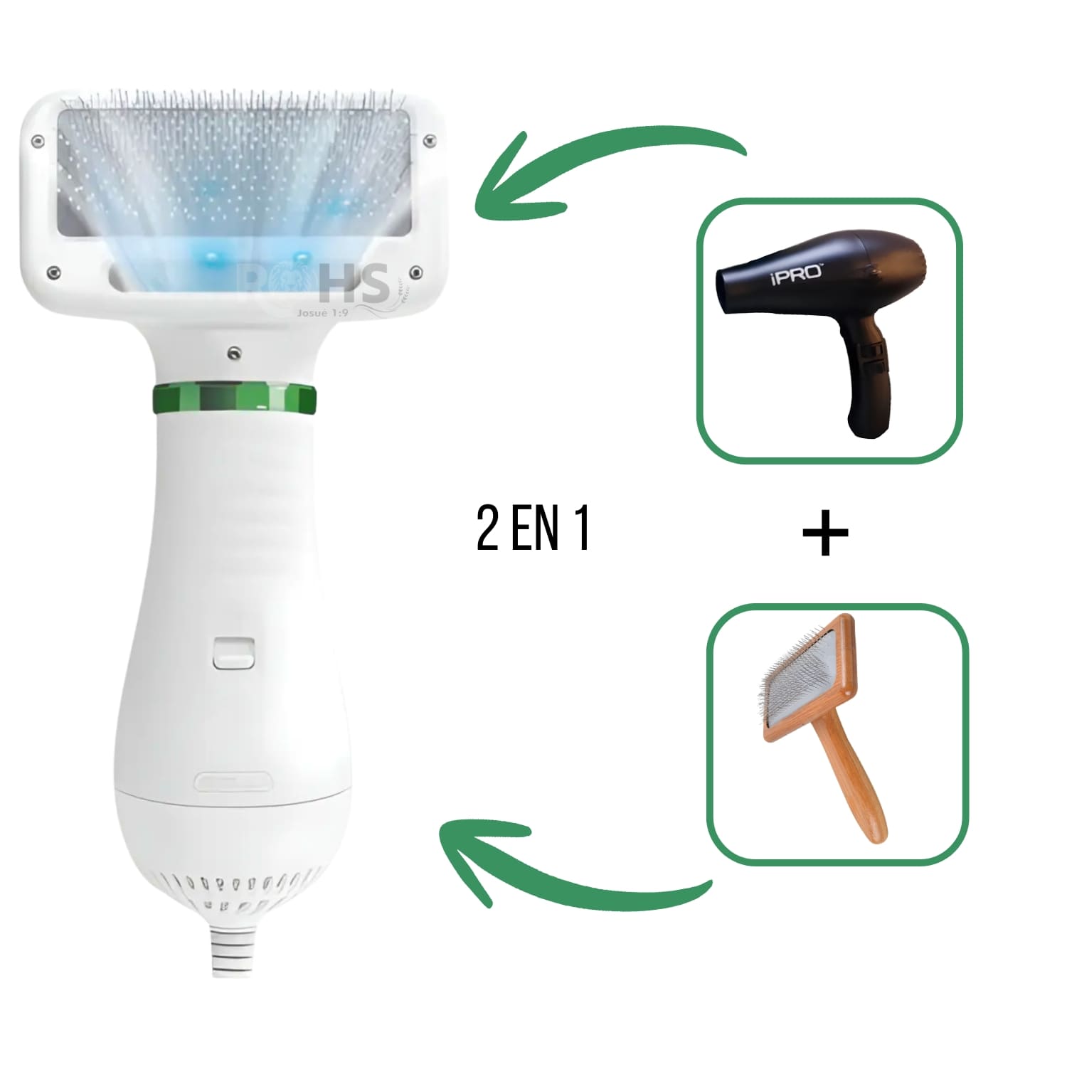 CEPILLO SECADOR ELÉCTRICO VERDE CON CERDAS METÁLICAS PARA MASCOTAS - 3