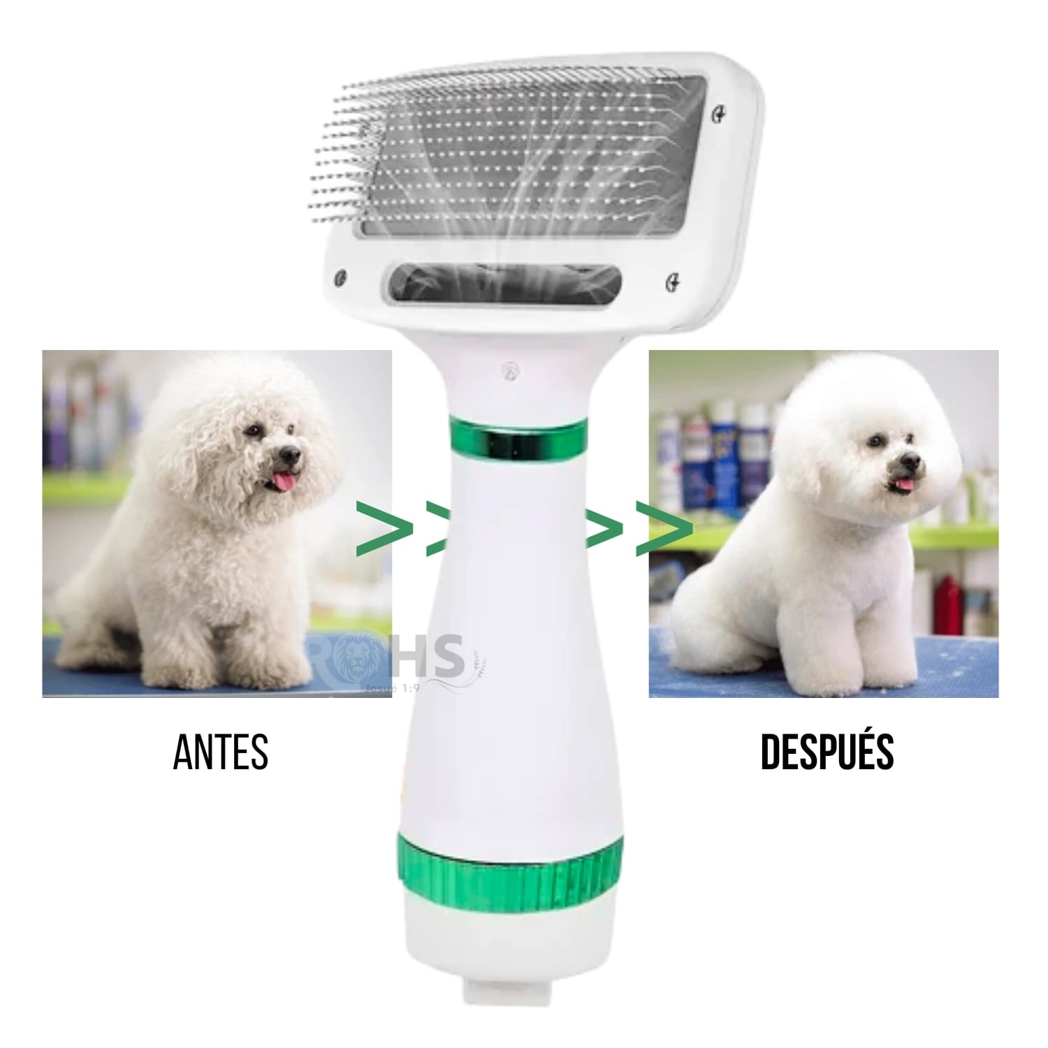 CEPILLO SECADOR ELÉCTRICO VERDE CON CERDAS METÁLICAS PARA MASCOTAS - 4