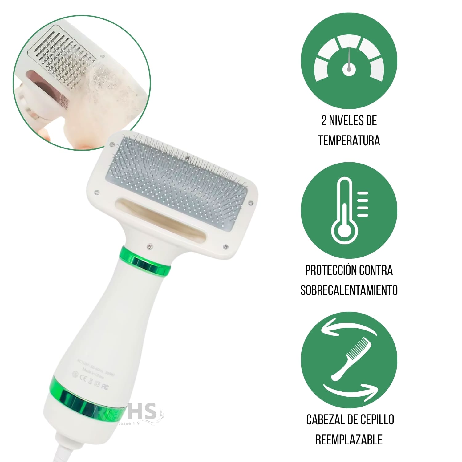 CEPILLO SECADOR ELÉCTRICO VERDE CON CERDAS METÁLICAS PARA MASCOTAS - 5