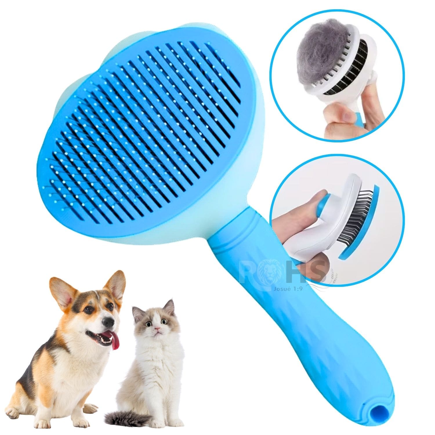 CEPILLO REMOVEDOR DE PELO AZUL PARA PERROS Y GATOS CON BOTÓN DE LIMPIEZA - 1