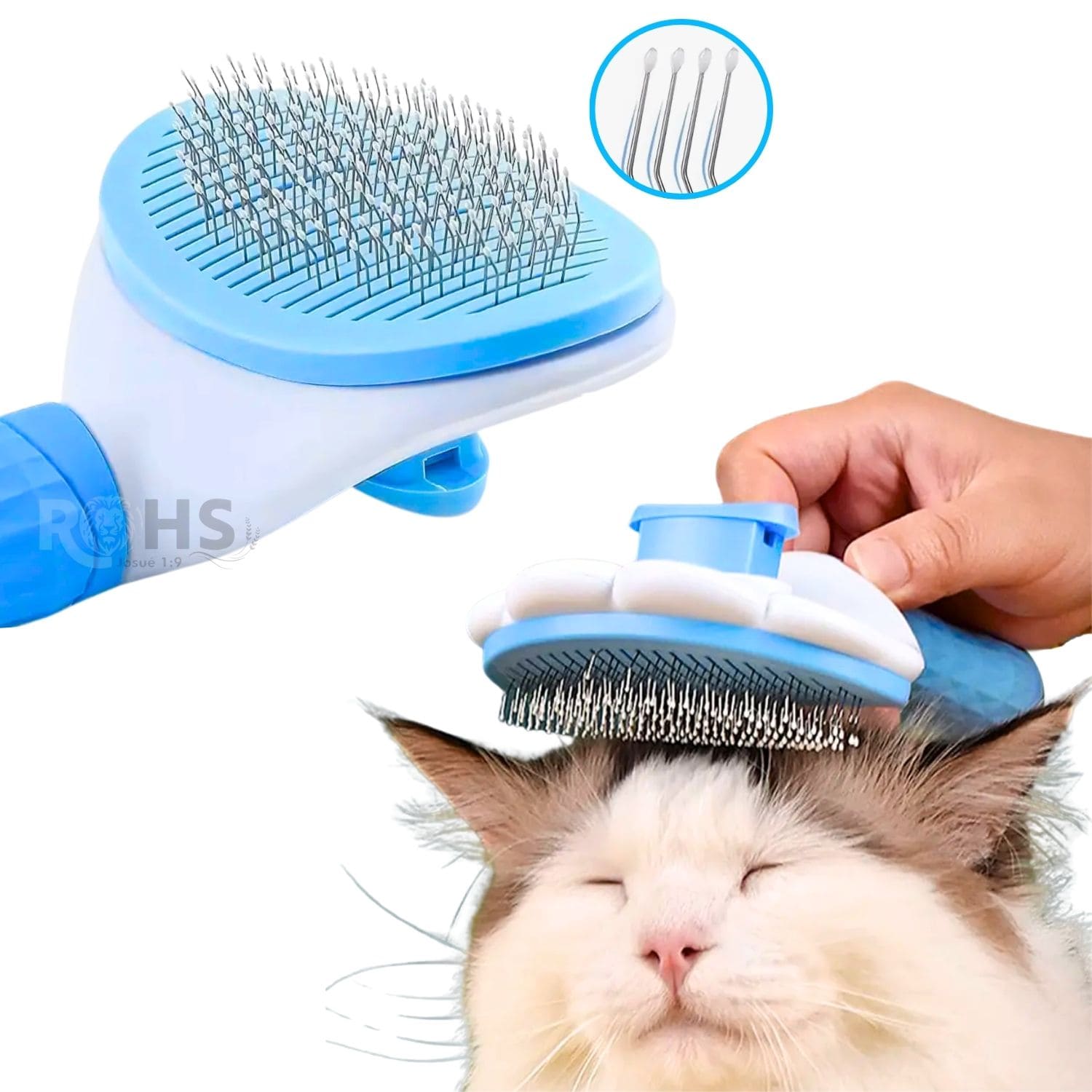 CEPILLO REMOVEDOR DE PELO AZUL PARA PERROS Y GATOS CON BOTÓN DE LIMPIEZA - 3