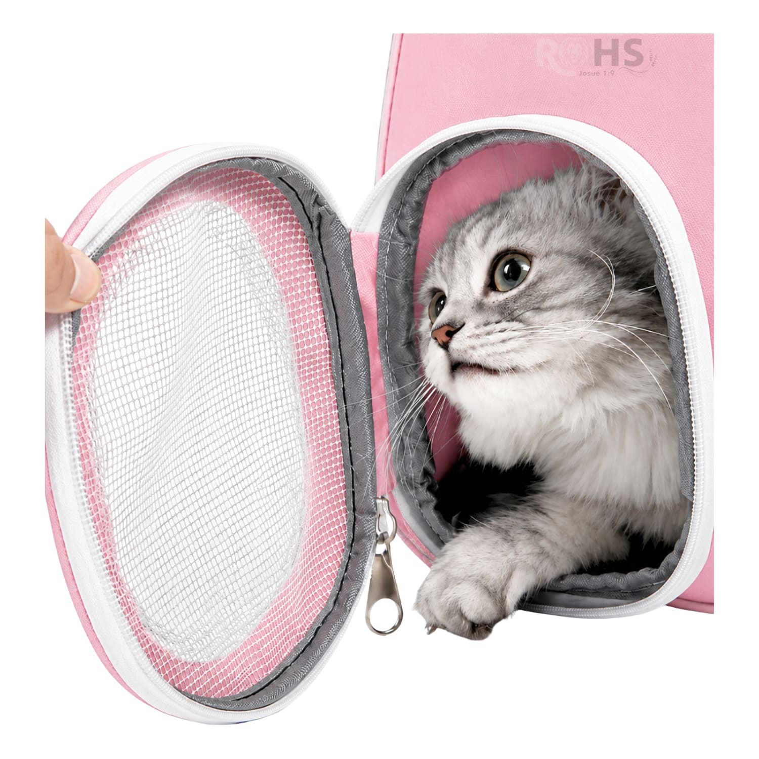 MOCHILA TRANSPORTADORA ROSADO PARA MASCOTAS CON VENTANA TRANSPARENTE Y CORREAS AJUSTABLES - 2