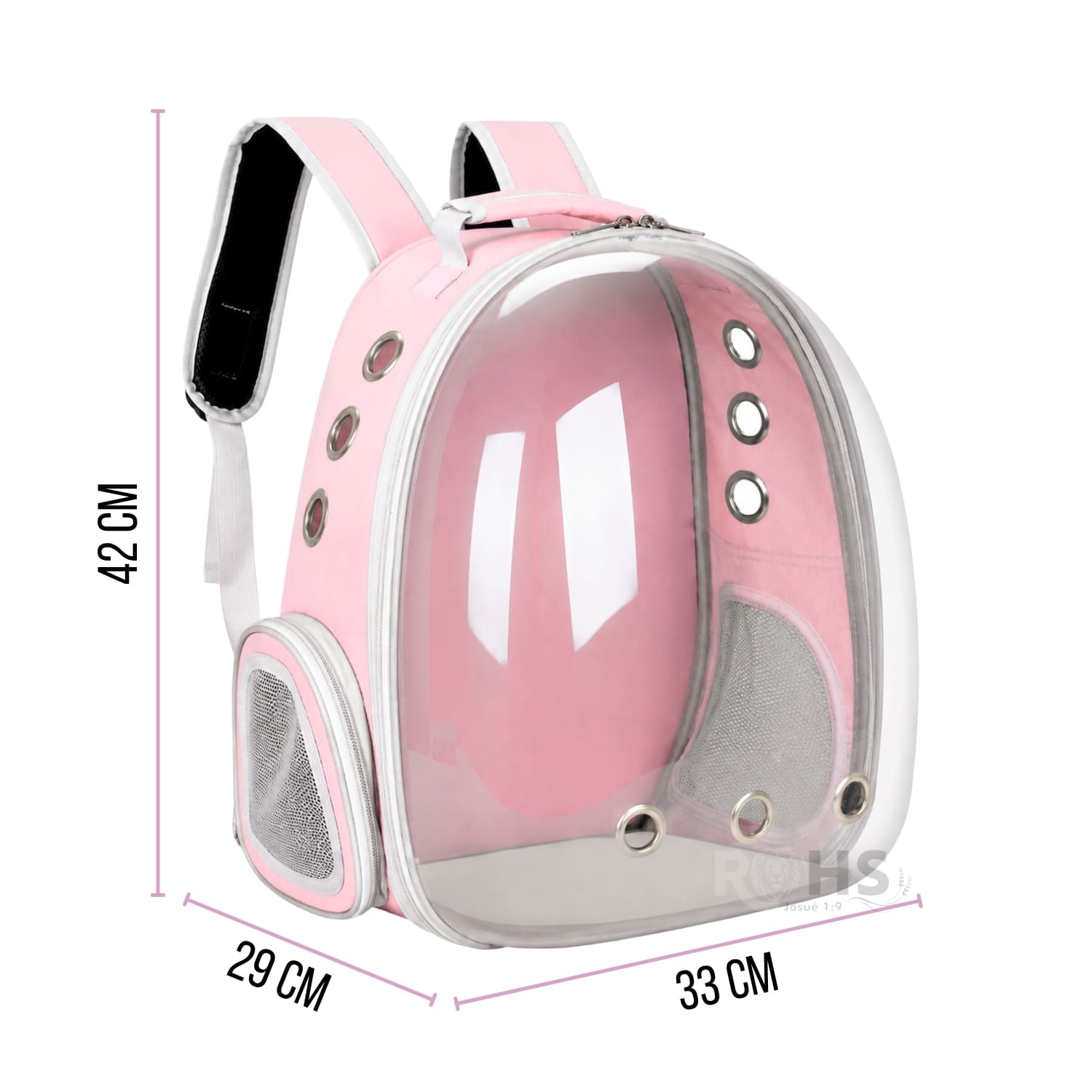 MOCHILA TRANSPORTADORA ROSADO PARA MASCOTAS CON VENTANA TRANSPARENTE Y CORREAS AJUSTABLES - 6
