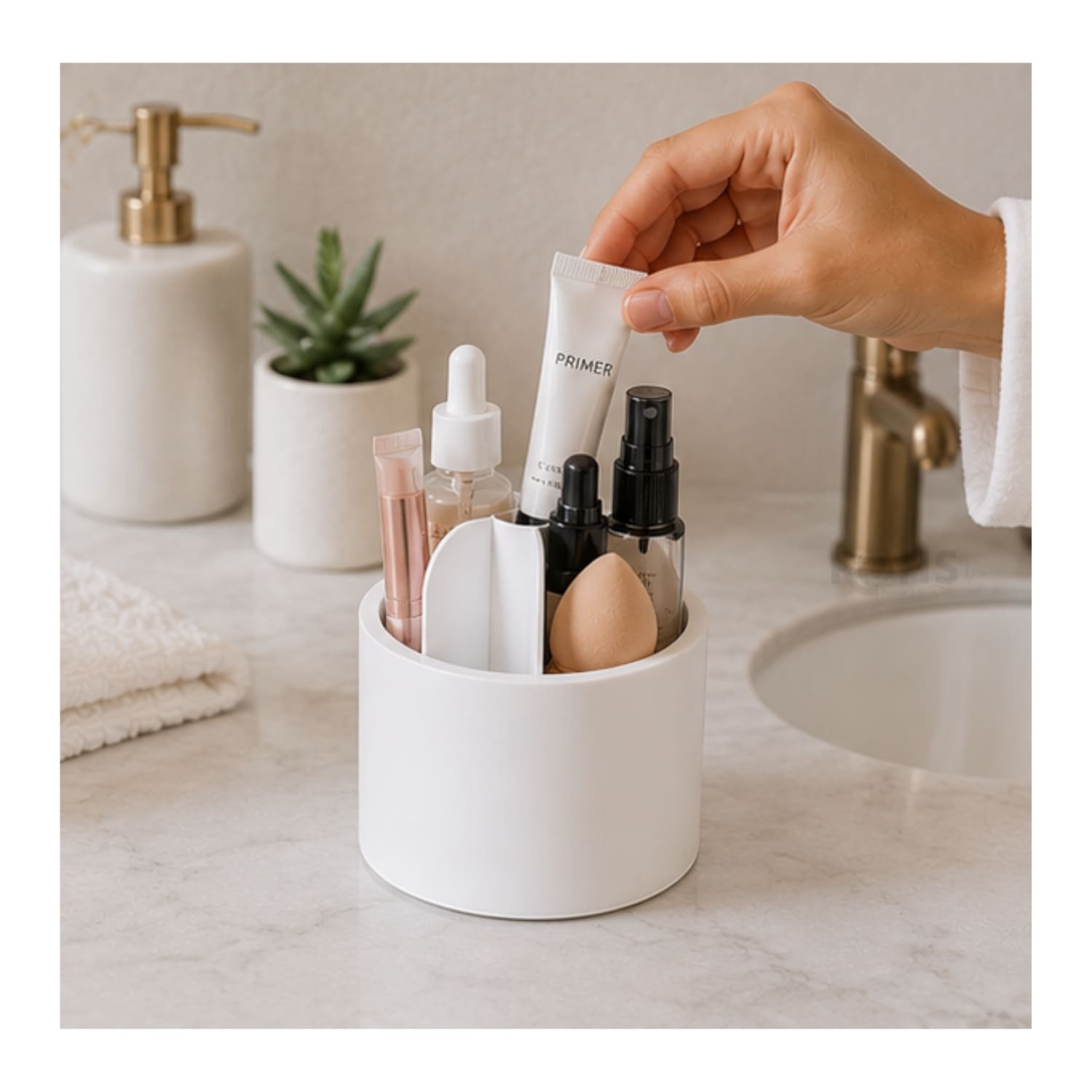 ORGANIZADOR GIRATORIO DE MAQUILLAJE BLANCO CON TAPA TRANSPARENTE - 6