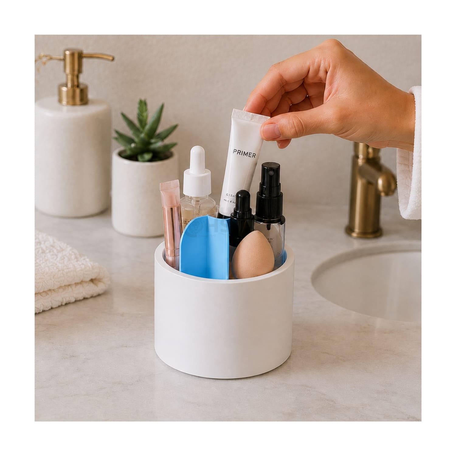 ORGANIZADOR GIRATORIO DE MAQUILLAJE AZUL CON TAPA TRANSPARENTE - 7
