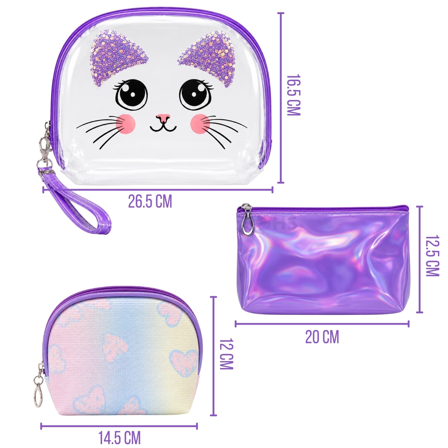 SET ORGANIZADOR 3 PCS MORADO HOLOGRÁFICO Y TRANSPARENTE - 2