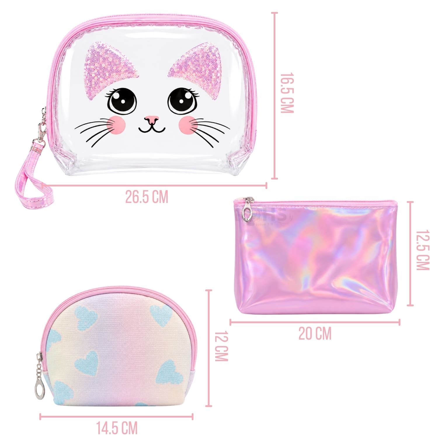 SET ORGANIZADOR 3 PCS ROSADO HOLOGRÁFICO Y TRANSPARENTE - 2