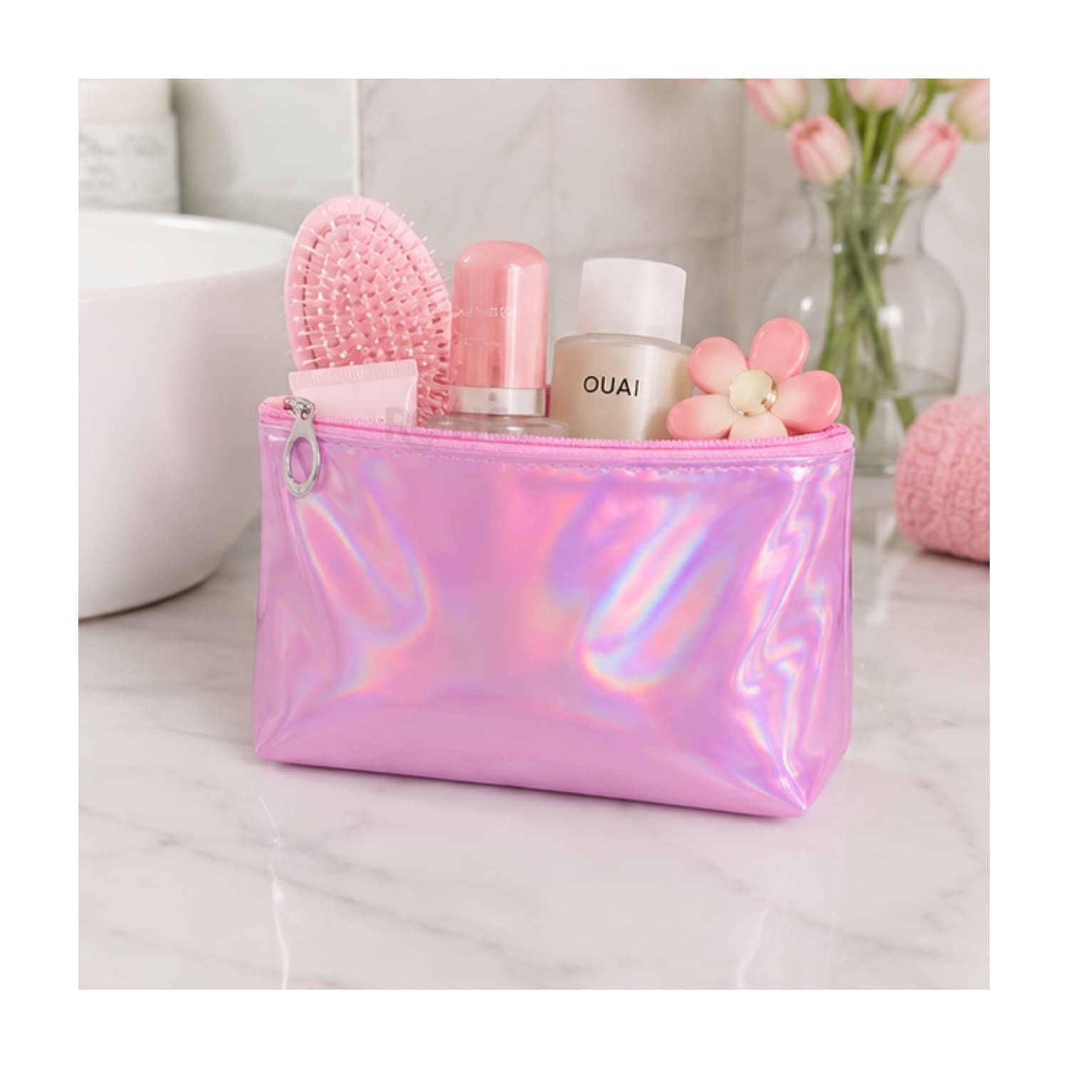 SET ORGANIZADOR 3 PCS ROSADO HOLOGRÁFICO Y TRANSPARENTE - 4