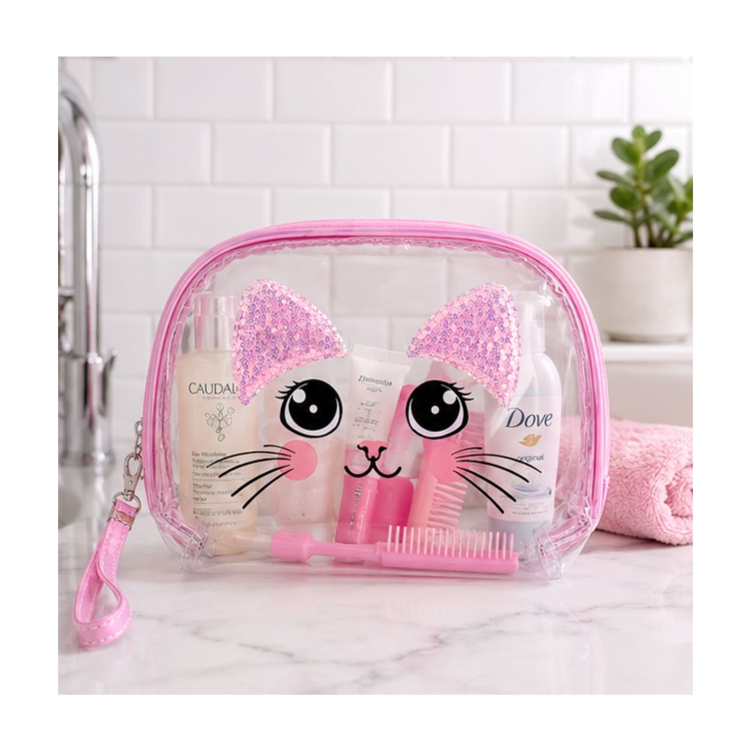 SET ORGANIZADOR 3 PCS ROSADO HOLOGRÁFICO Y TRANSPARENTE - 5