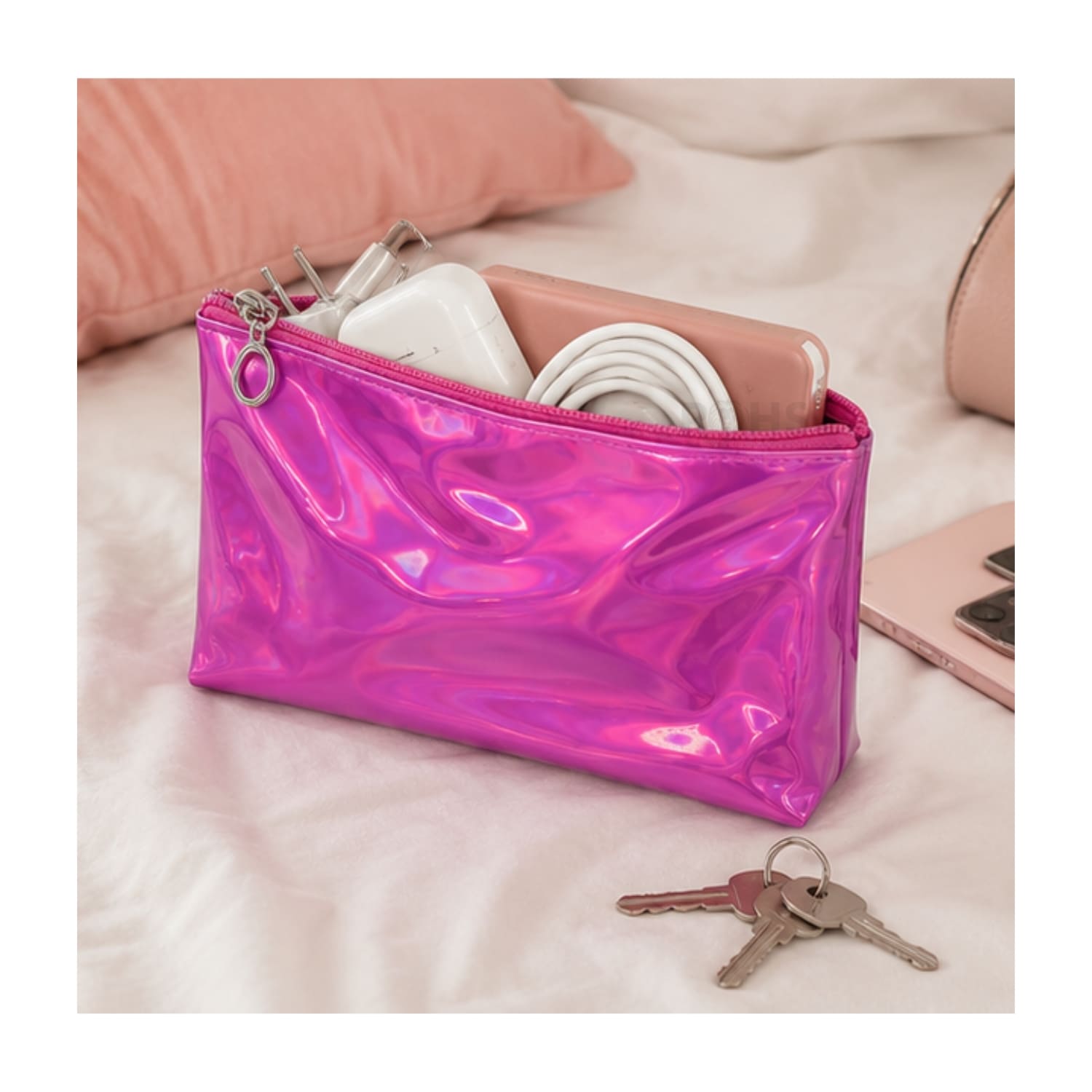 SET ORGANIZADOR 3 PCS FUCSIA HOLOGRÁFICO Y TRANSPARENTE - 4