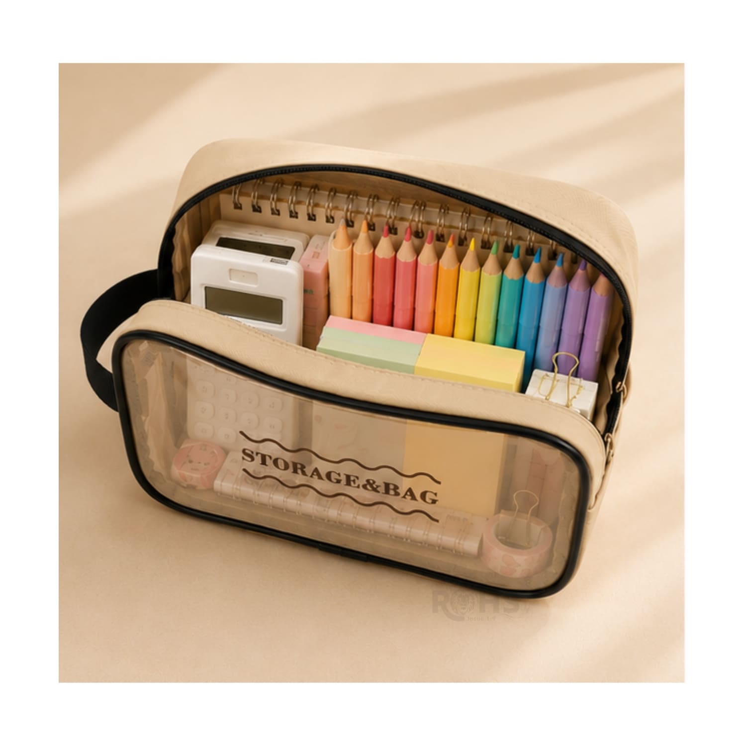 ORGANIZADOR 3 PIEZAS BEIGE TRANSPARENTE DE TELA OXFORD CON ASA - 3