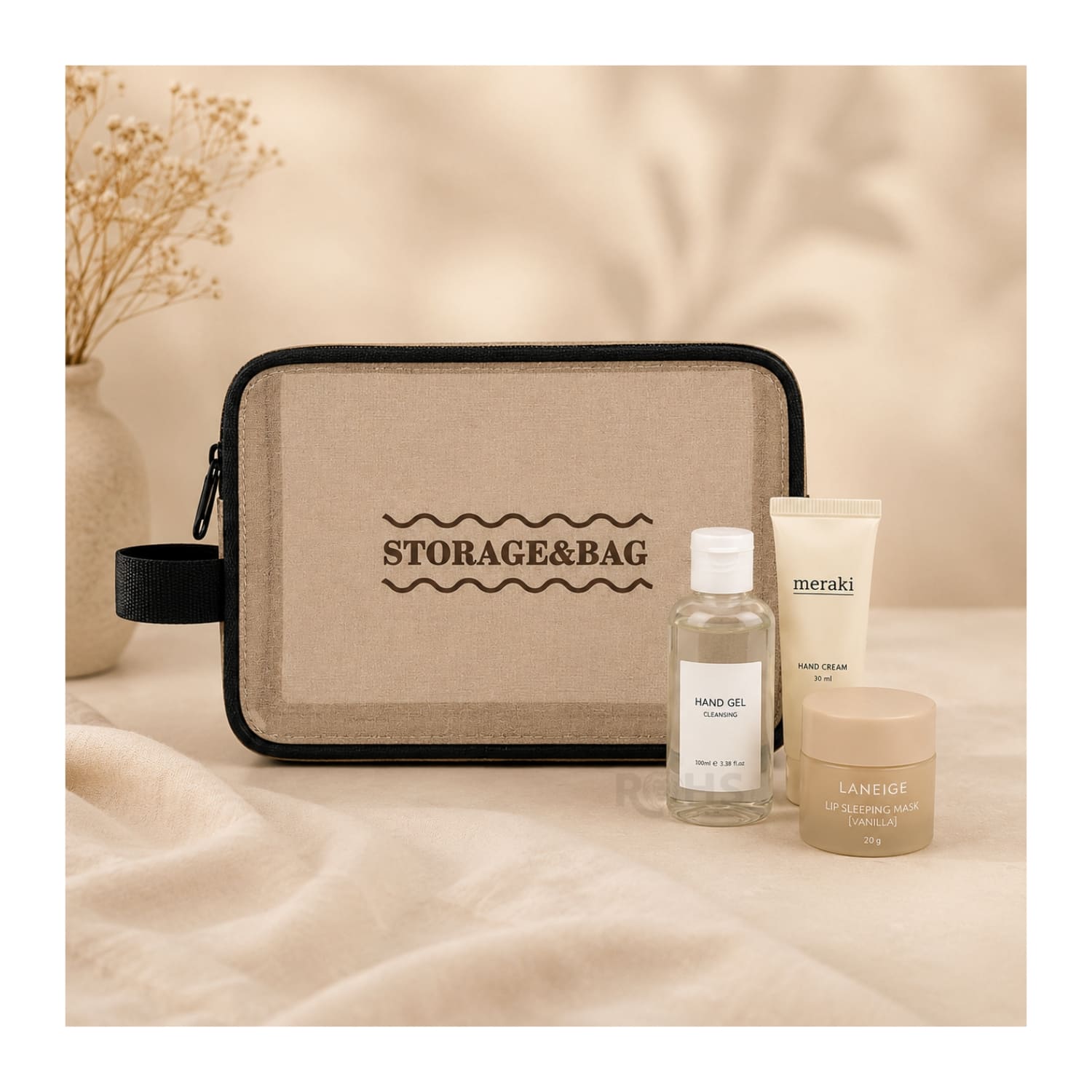 ORGANIZADOR 3 PIEZAS BEIGE TRANSPARENTE DE TELA OXFORD CON ASA - 4