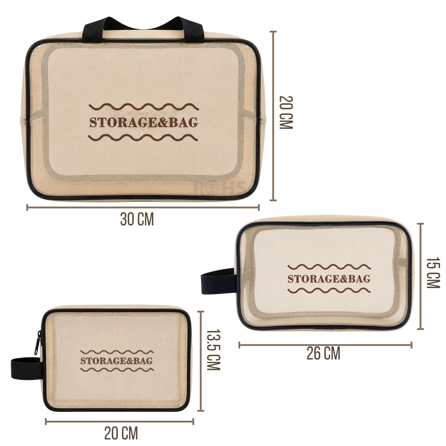 KIT ORGANIZADOR 3 PIEZAS BEIGE TRANSPARENTE Y ESPEJO DE MANO ROSE GOLD - 2